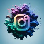 Instagram logo with water ، smoke and pink